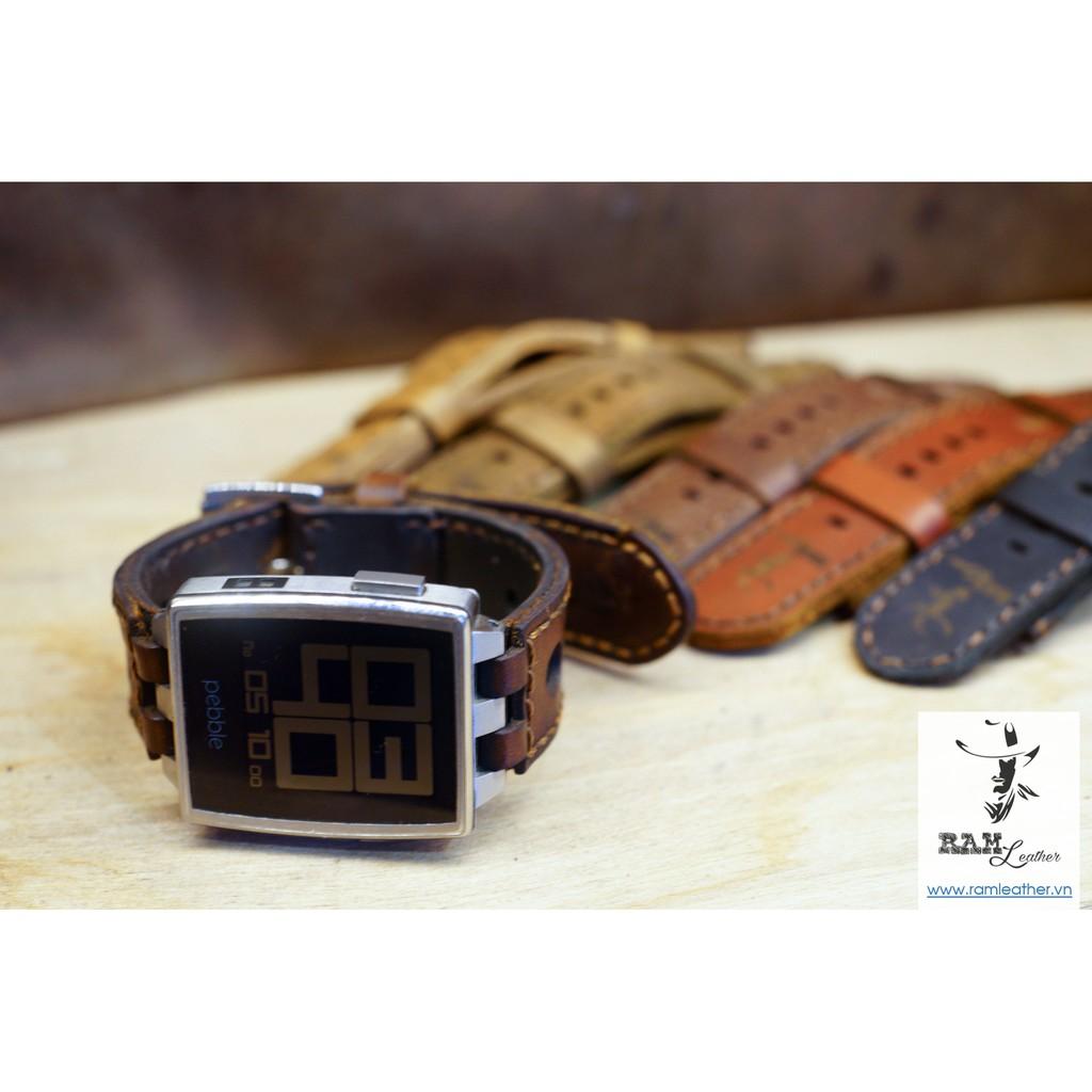 DÂY ĐỒNG HỒ PEBBLE STEEL DA BÒ THẬT RAM LEATHER - HÀNG CHÍNH HÃNG