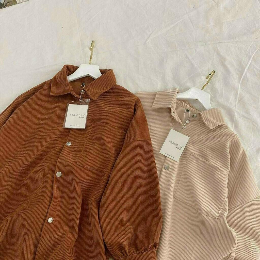 Áo khoác cổ sơ mi kaki nhung oversize,Áo sơ mi nhung tâm form rộng cao cấp unisex phong cách Hàn quốc cực Chất