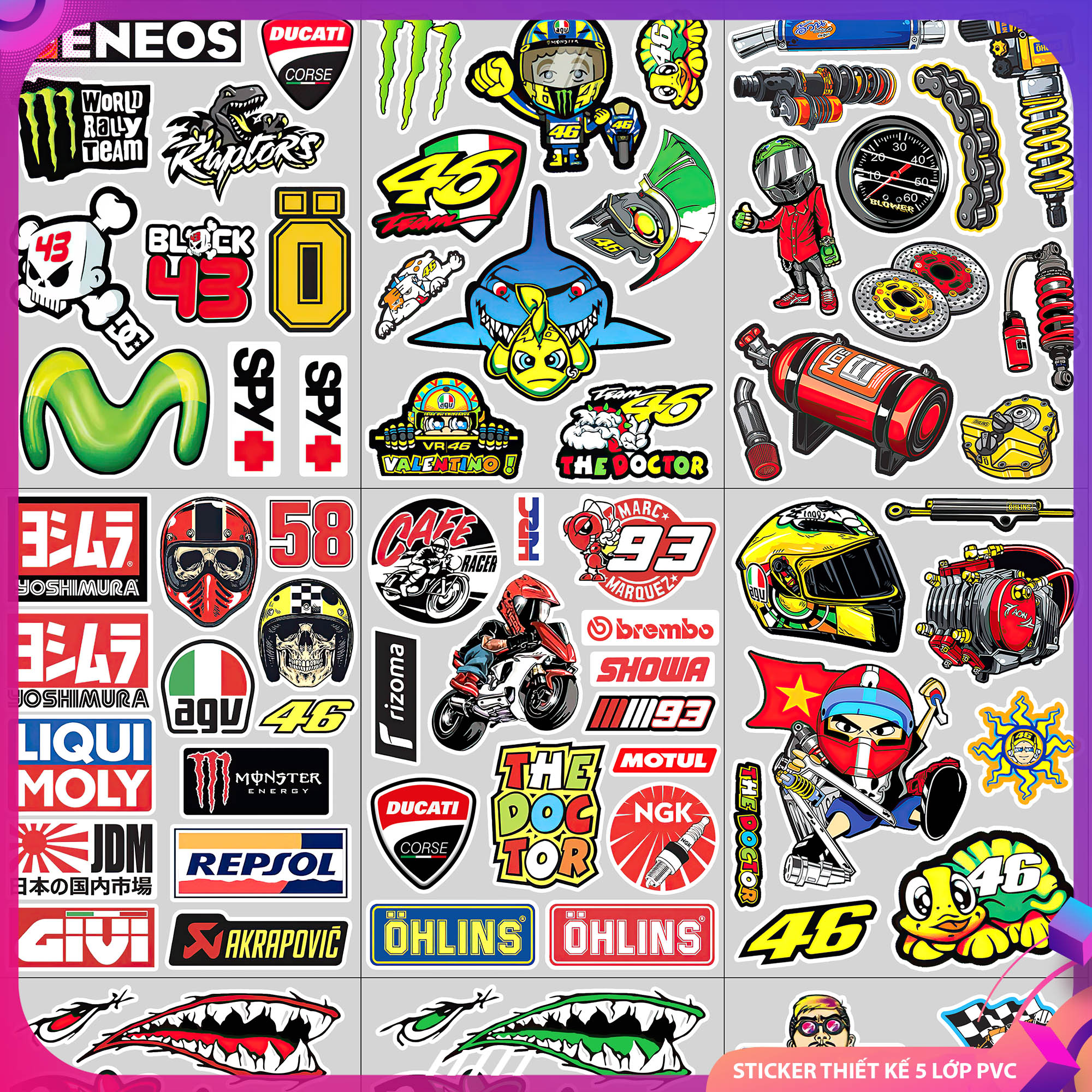 Sticker Chống Nước |  Set 50 Hình Chủ Đề Tem Xe