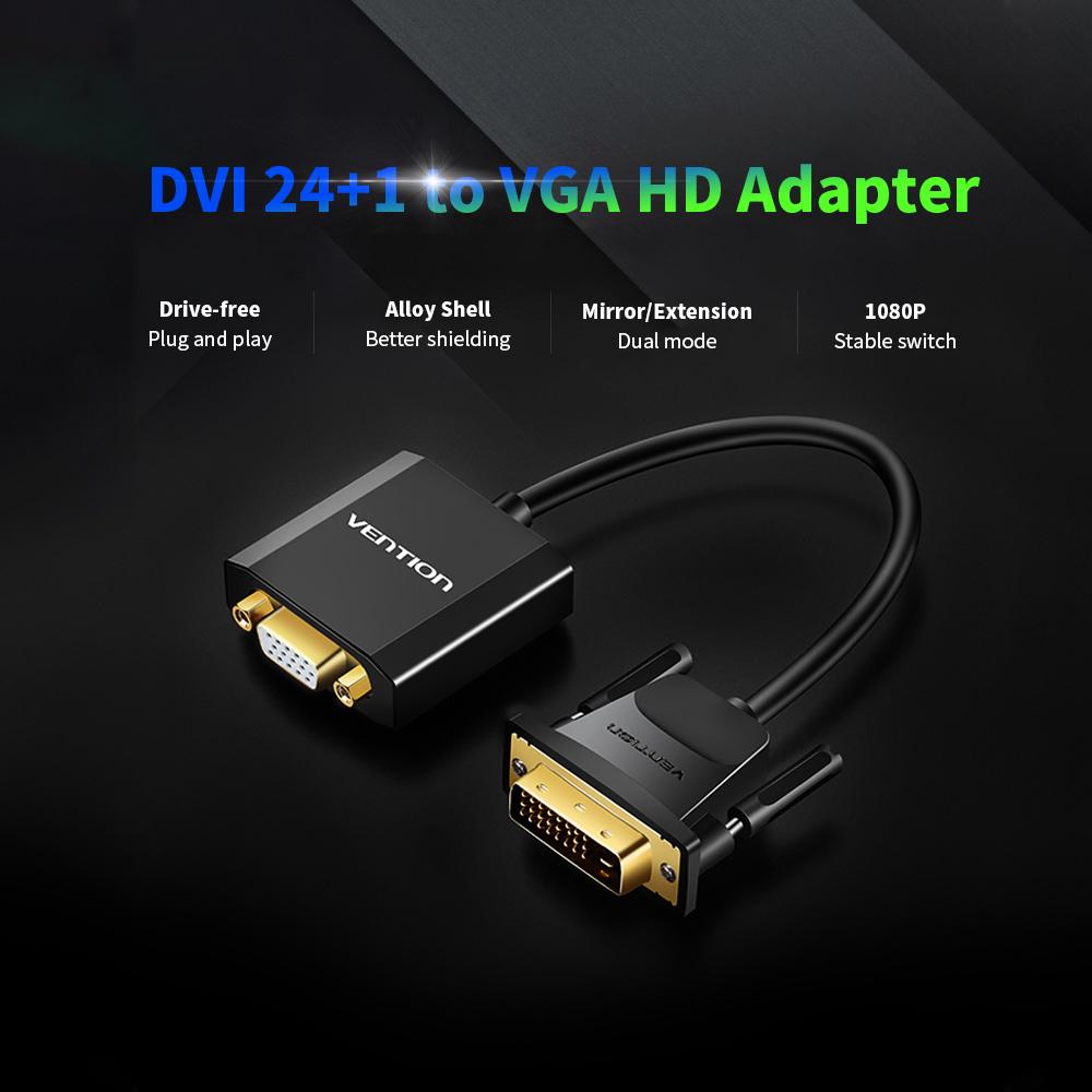 Bộ chuyển đổi DVI-D / DVI24 + 1 sang VGA 1080P cho Máy tính xách tay Màn hình hiển thị HDTV Máy chiếu VENTION