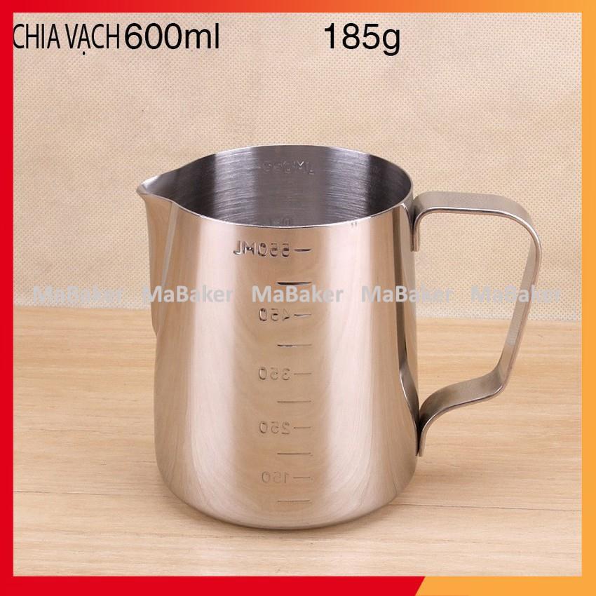 Ca đánh bọt sữa inox cao cấp, siêu bền có vạch chia định lượng 350ml, 600ml, 1000ml 