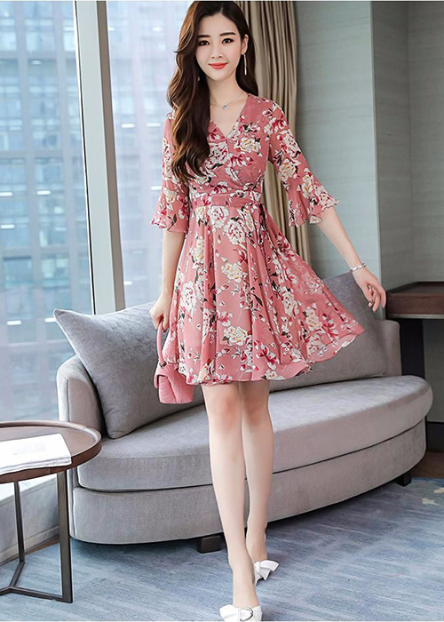 Đầm Nữ Thắt Eo Họa Tiết Hoa Thanh Lịch