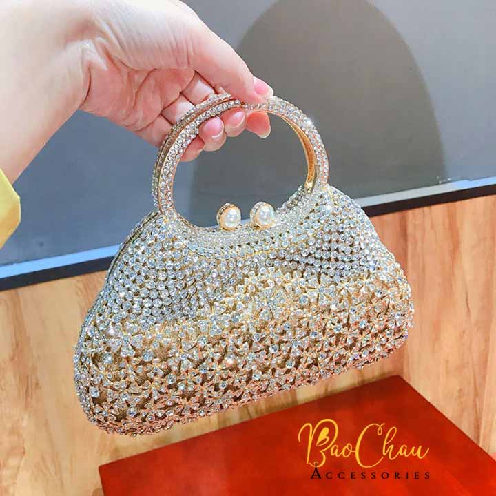 Ví Clutch Cầm Tay Đi Tiệc Đính Đá Pha Lê Swarovski Cao Cấp Bảo Châu-VI-SW