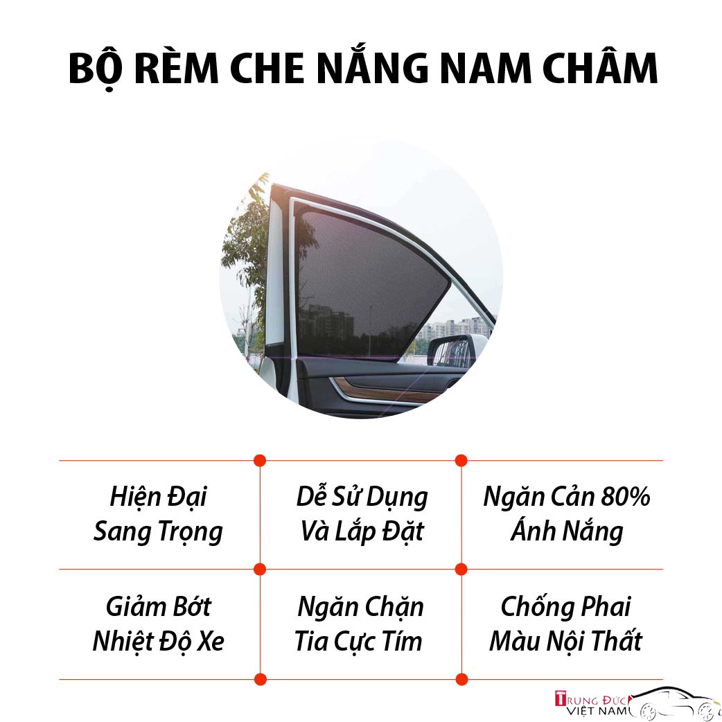 Bộ rèm che nắng ô tô nam châm theo xe KIA MORNING 2021 - Hàng Chính Hãng TDVN - Quà tặng cây thông thơm treo xe