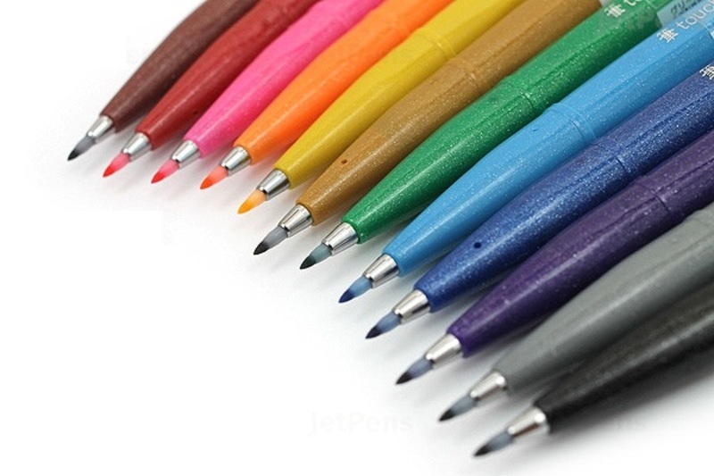 Bộ 12 Màu Bút lông viết chữ Calligraphy Pentel Fude Touch Brush Sign Pen (12 Colors Basic)