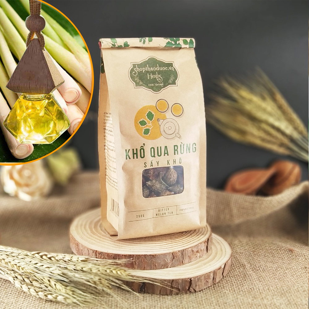 Combo 500g Khổ Qua Rừng Sấy Khô Shop Thảo Dược - Tốt Cho Bệnh Tiểu Đường, Huyết Áp Cao - Tặng 1 Chai Tinh Dầu Sả Chanh 8ml