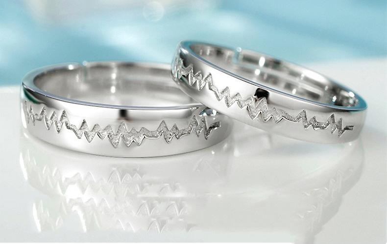 Nhẫn cặp bạc khắc hình nhịp đập - Trang sức bạc Panmila