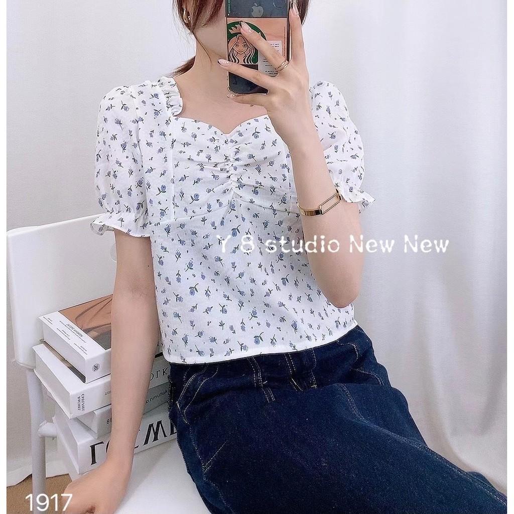 Áo hoa cổ bèo nhún ngực Ulzzang style  Hàng quảng Châu
