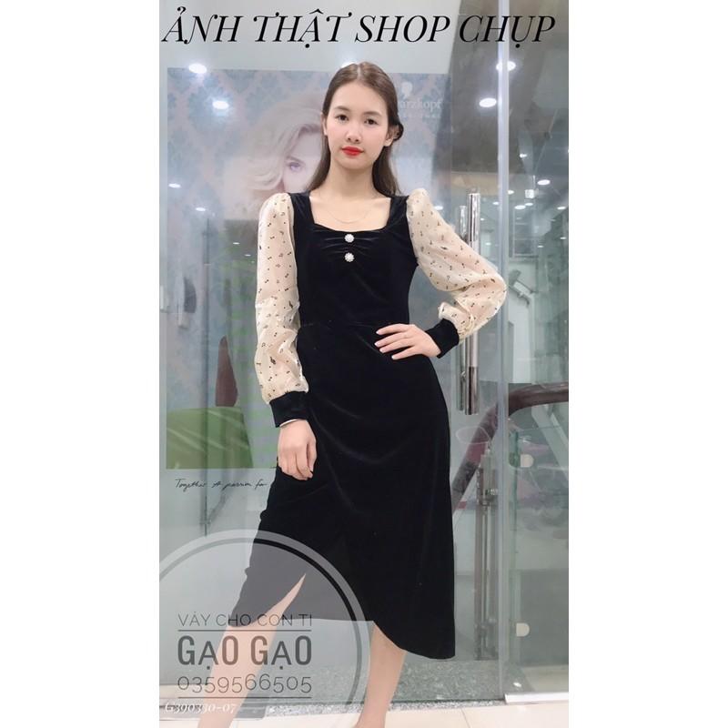 Váy nhung phối tay tơ cho con búKÈM ẢNH THẬT