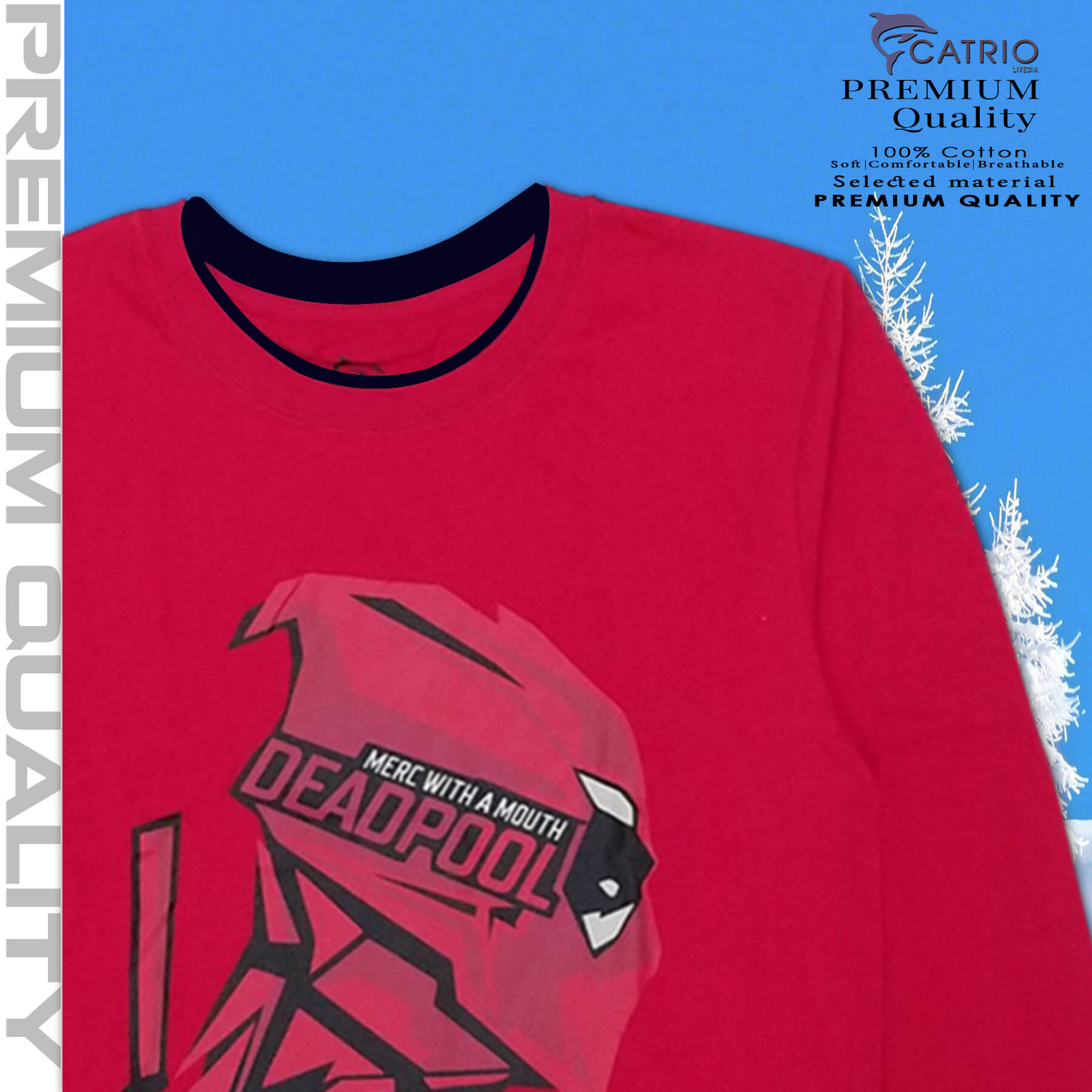 ÁO PHÔNG DÀI TAY BÉ TRAI CATRIO hình DEADPOOL, màu ĐỎ là áo thun cotton dài tay trẻ em từ 9 tuổi= 30kg 10T= 35kg 11T= 40kg 12 tuổi = 50kg thuộc BST quần áo trẻ em mùa thu đông CATRIO kết hợp với quần bò, quần dài thành bộ đồ mùa thu đông đẹp