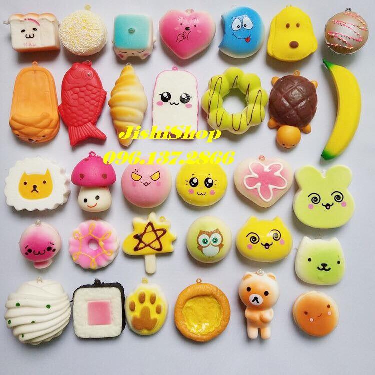 Combo 50 squishy bé mềm đẹp kèm móc khóa