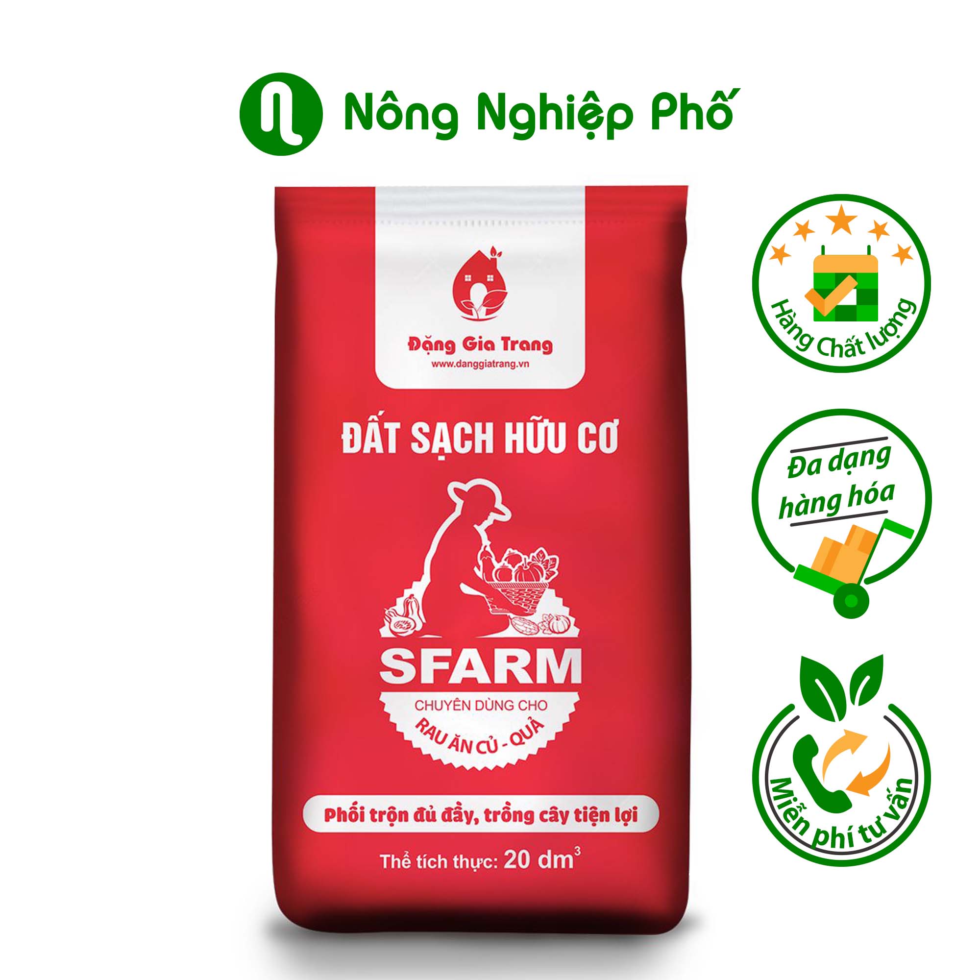 Bao 20 dm3 Đất sạch hữu cơ Sfarm chuyên dùng cho rau ăn củ - quả