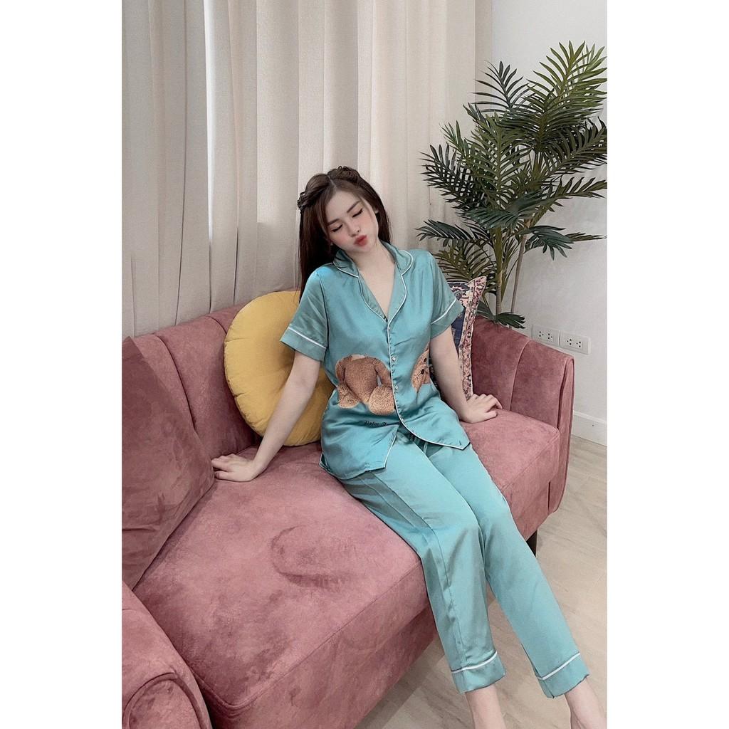 Đồ Bộ Pijama Bộ Mặc Nhà Tay Ngắn Họa Tiết Gấu Sang Chảnh Siêu Mềm Mát