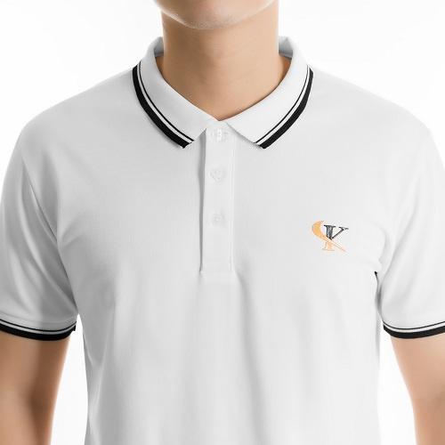 Áo polo nam in logo King Luxury phối bo sọc cotton cá sấu cổ bẻ tay ngắn PL08