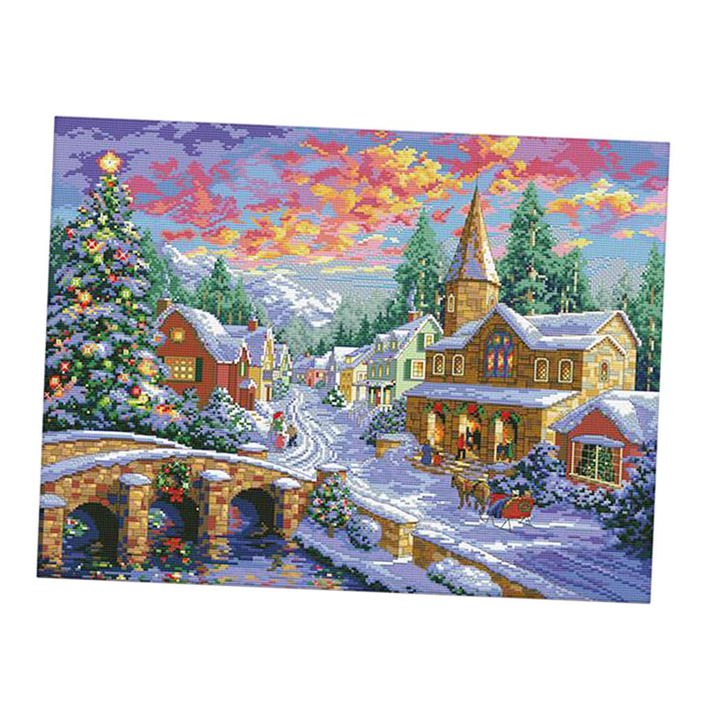 11CT 67x52cm Stamped Cross Stitch Kits Pre-Printed Pattern - Winter Village