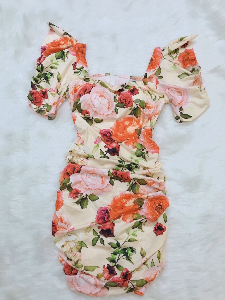 Đầm Body Nhún In Hoa 3D - Hậu Nguyễn Store