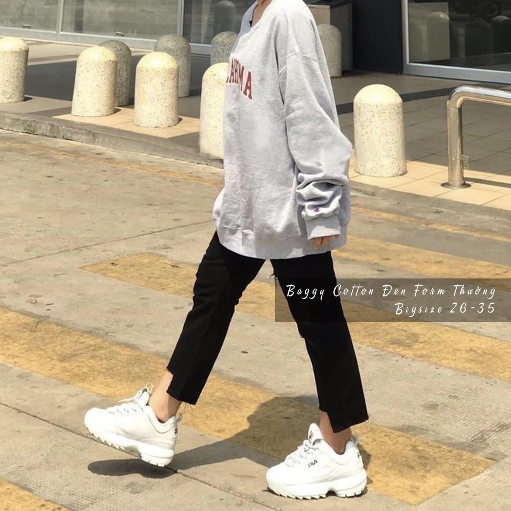 Quần jean baggy quần bò cạp cao chất cotton không co dãn màu xanh