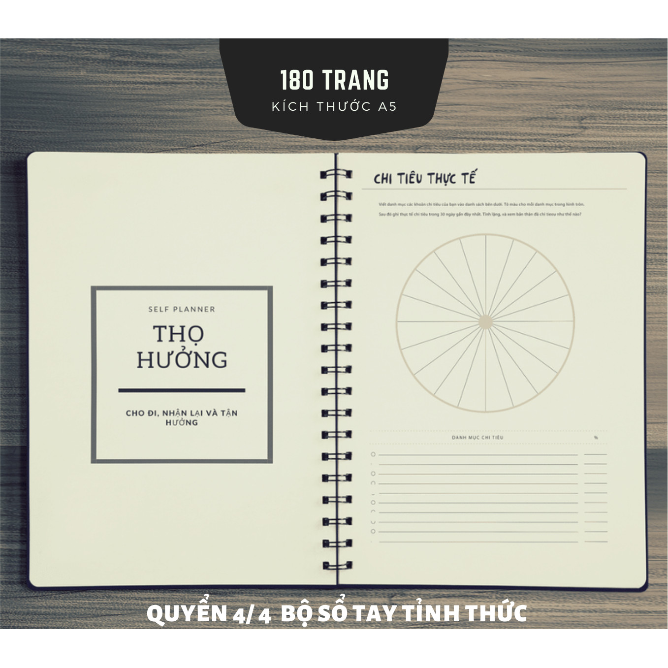 Sổ tay planner &quot;Thọ hưởng&quot; (quản lý thu chi, kế hoạch tài chính cá nhân năm 2020) - quyển 4/4 trong bộ sổ &quot;Tỉnh thức&quot; bởi Self-Planner- Giao Mẫu Ngẫu Nhiên