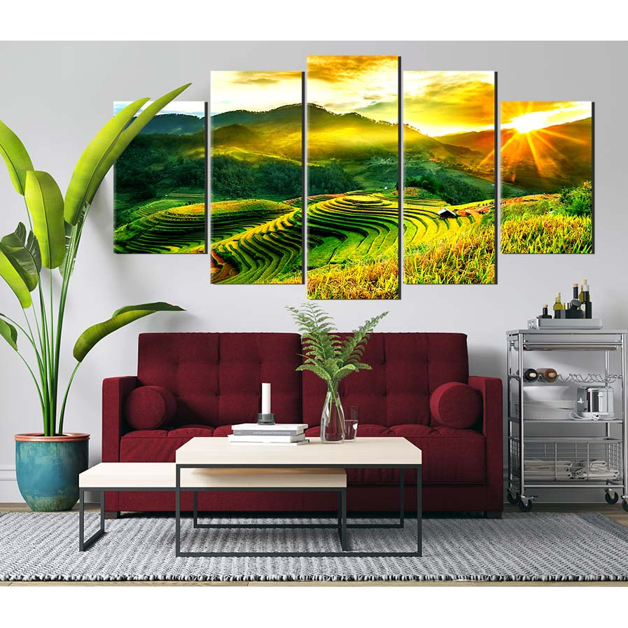 Bộ 5 tranh canvas treo tường phong cảnh mùa vàng Tây Bắc - B5T011