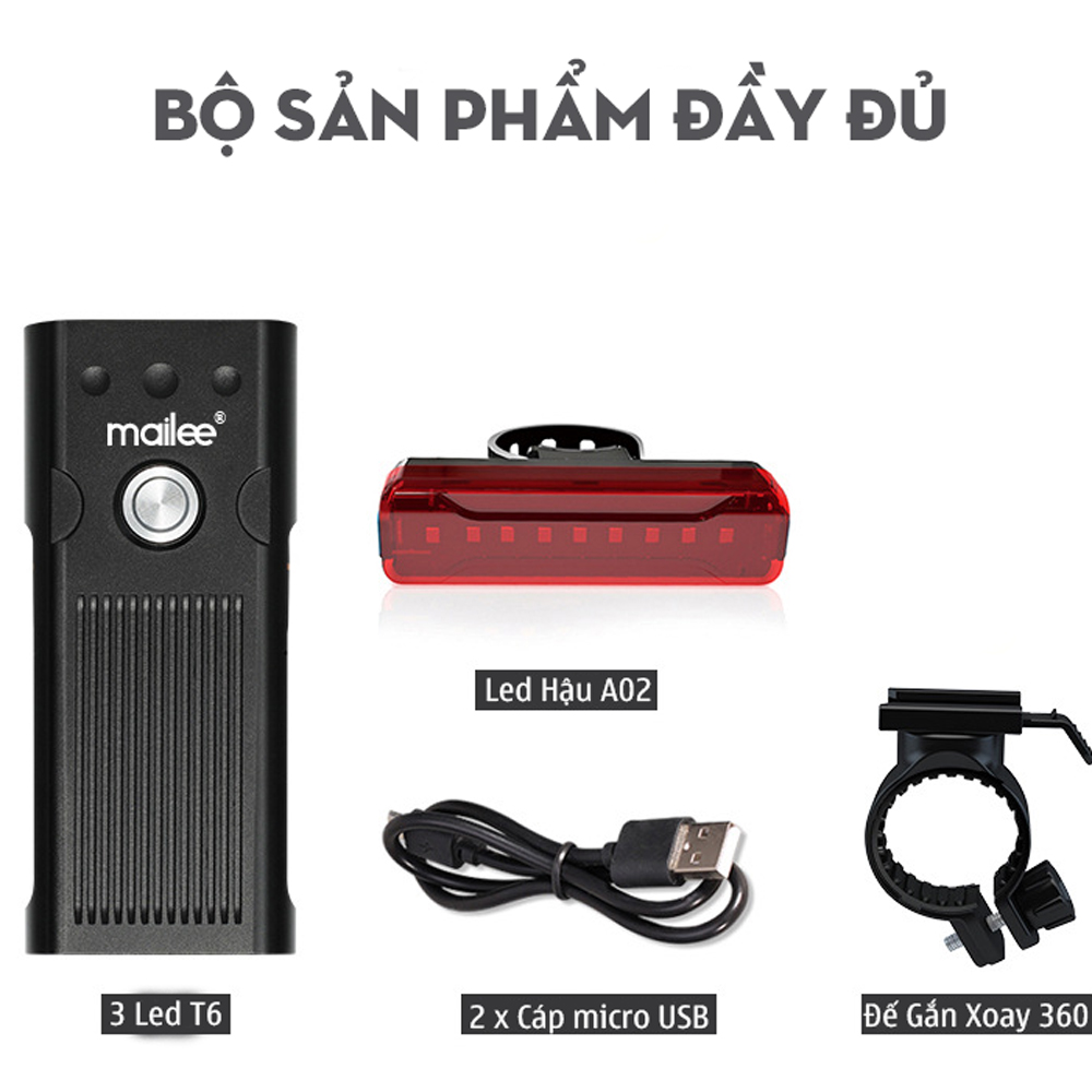 Hình ảnh Bộ Đèn Pha Trước Xe Đạp Có Sạc USB Siêu Sáng Cao Cấp Chống Nước và Đèn Hậu Phía Sau Dành Cho Xe Đạp Địa Hình, Xe Đạp Thể Thao Giúp Đạp Xe An Toàn Ban Đêm - Hàng Chính Hãng