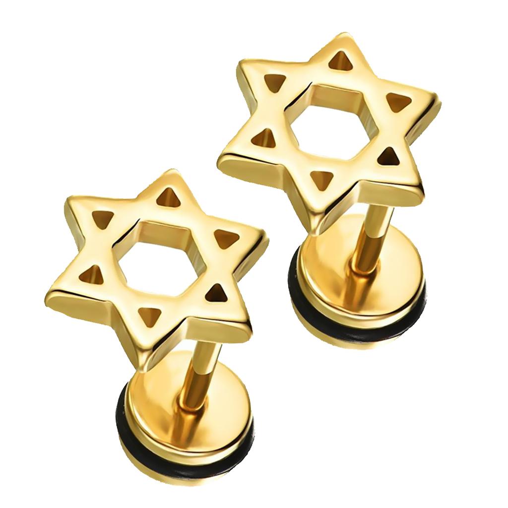 2x Star Of David Stainless Steel Ear Stud Earrings Screw Women Man Gift Gold