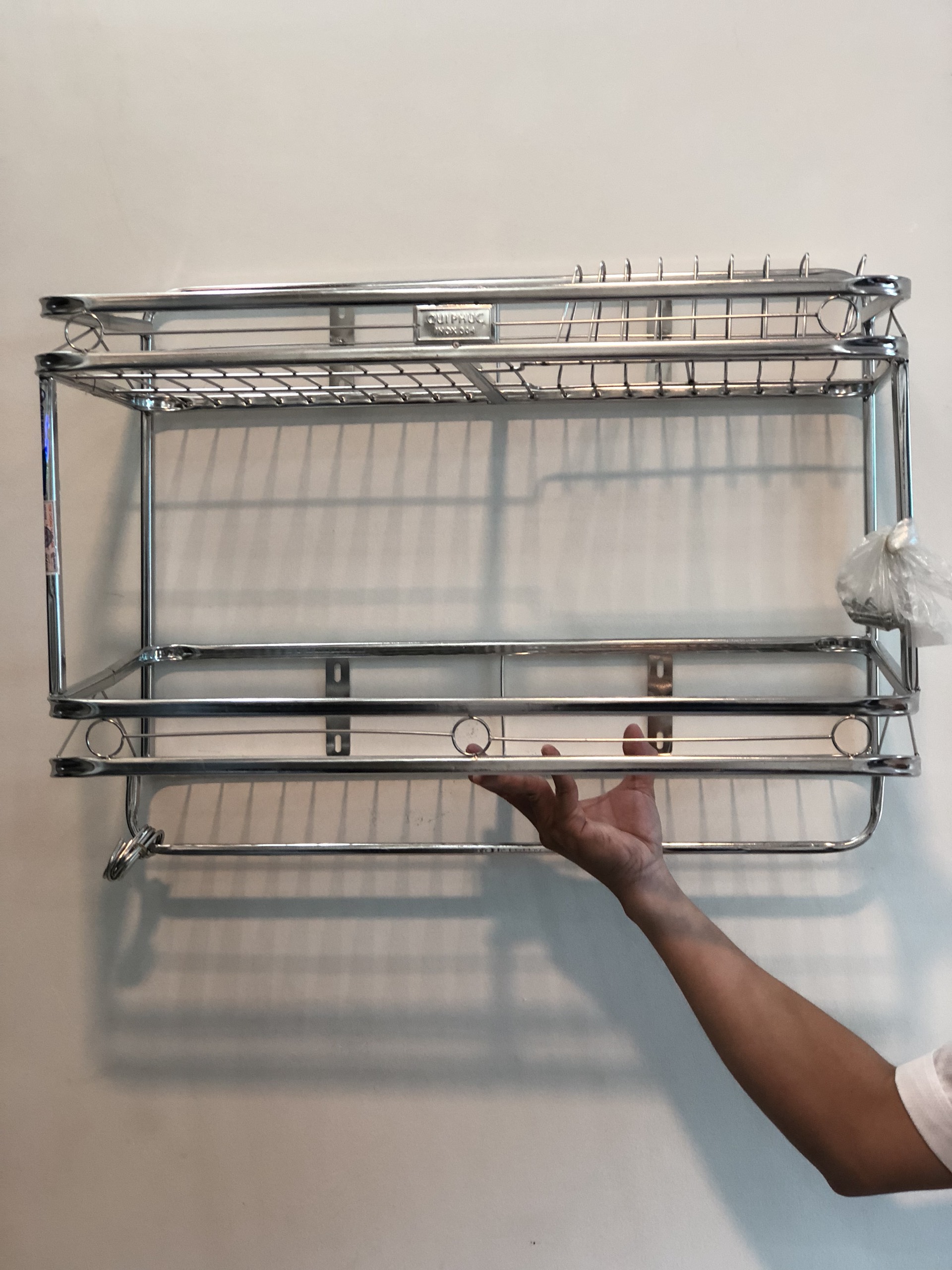 KỆ TREO ĐỂ CHÉN DĨA 2 TẦNG INOX SUS 304 KHÔNG GỈ SÉT