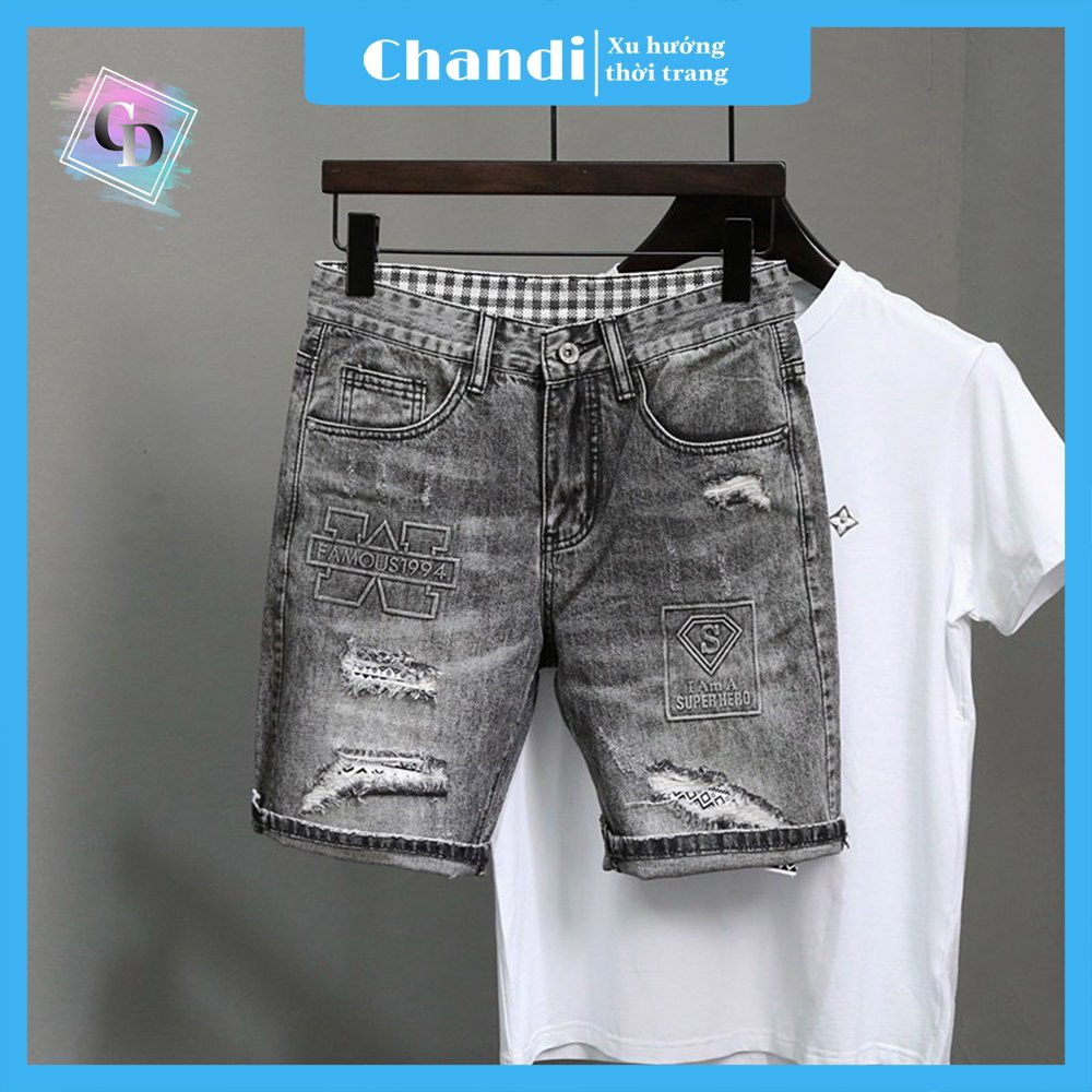 Quần Short Jean Nam co dãn kiểu dáng trẻ trung đơn giản Thương Hiệu Chandi, quần sọt mẫu mới xu hướng 2021 NT309