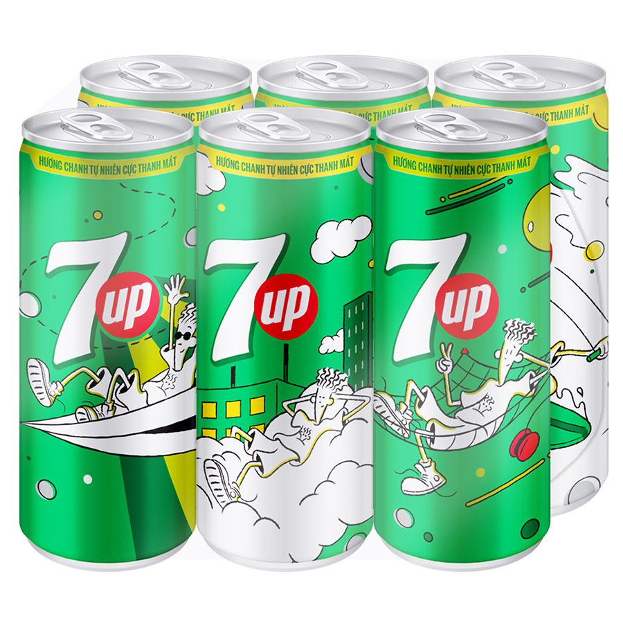 Lốc 6 Lon Nước Ngọt Có Gaz 7Up