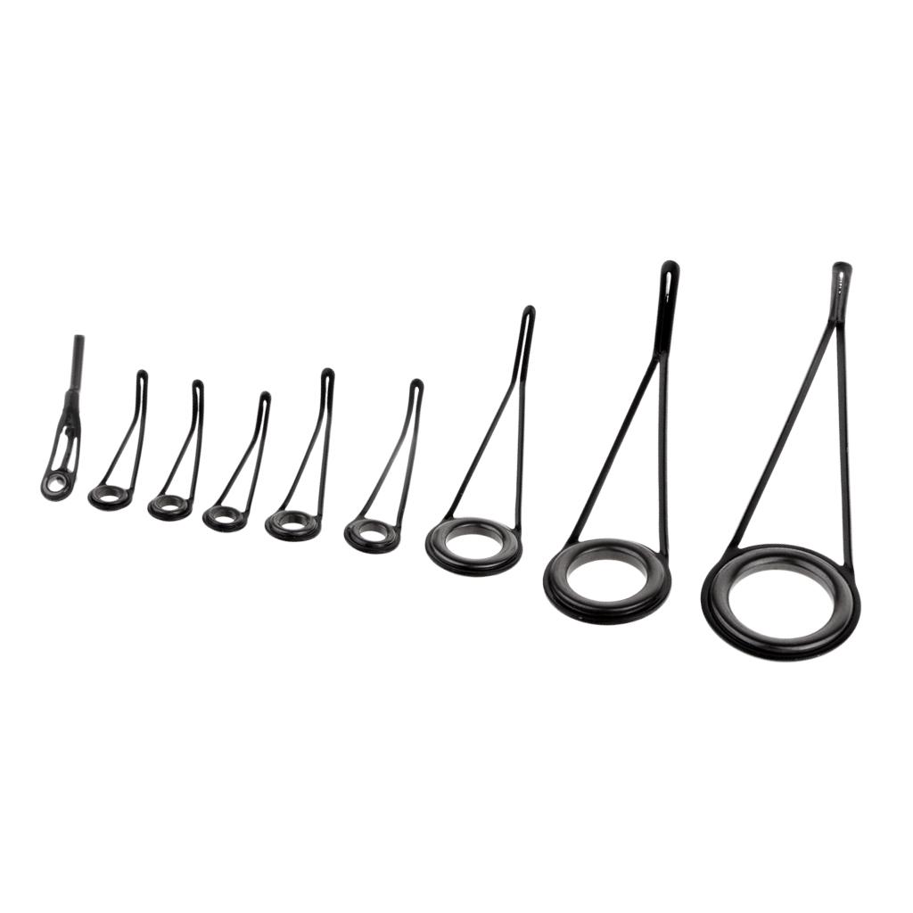 9pcs Various Sizes Fishing Rod Guides Spinning Eyes Rings Tip Top Repair Kit