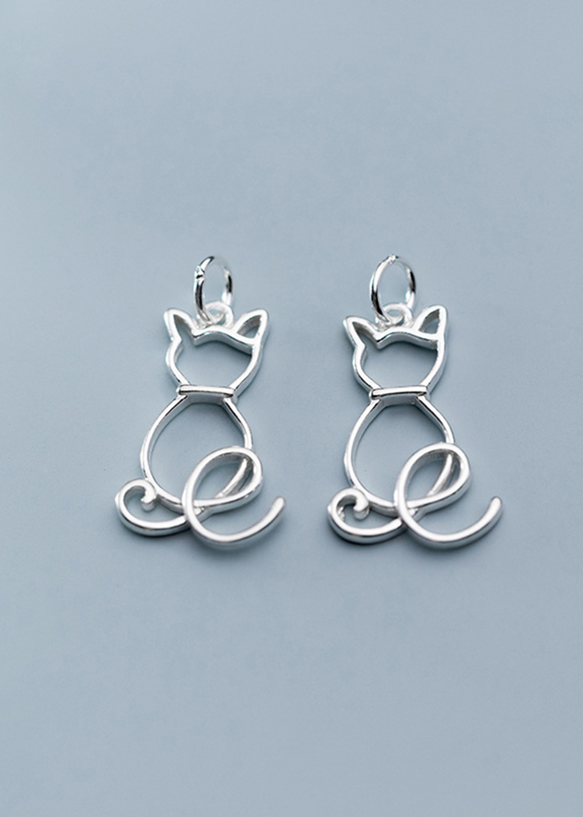 Combo 2 cái charm bạc viền hình con mèo treo - Ngọc Quý Gemstones