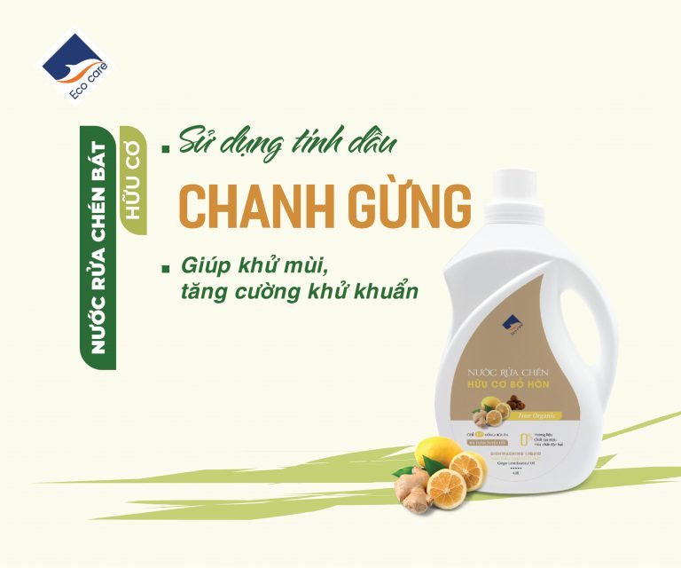 Nước rửa chén hữu cơ Bồ hòn Ecocare - 100% thực vật, không hóa chất, tinh dầu khử mùi, chăm sóc da tay, tiết kiệm nước 30% - Chai 4000ml