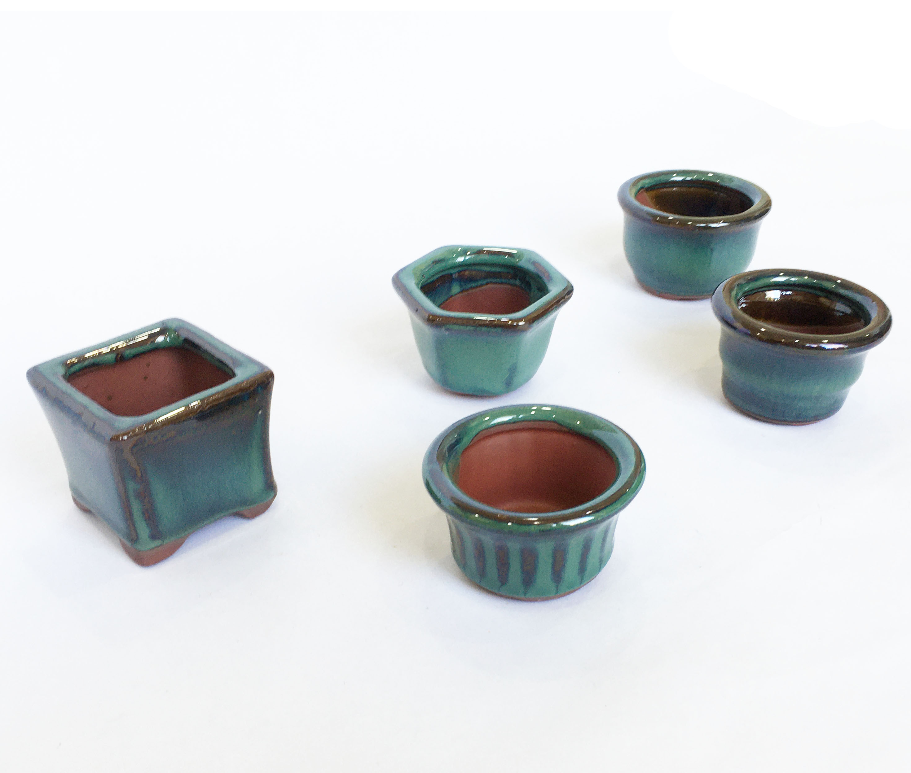 Combo 5 Chậu gốm sứ Bát Tràng làm chậu trồng bonsai, sen đá men hỏa biến có lỗ