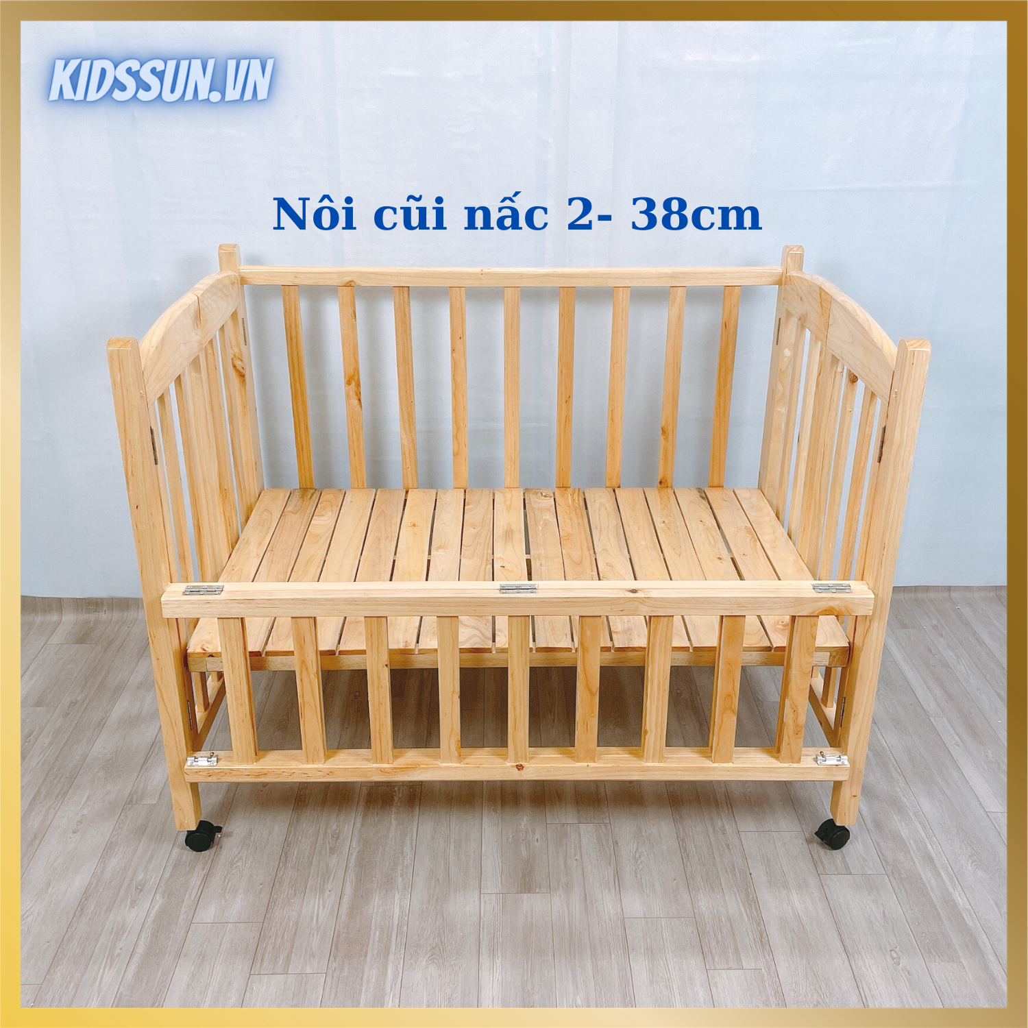 Cũi Gỗ Quế KIDSSUN Cho Tre Em Chất Liệu Gỗ Quế Màu Tự Nhiên Kích Thước 110x70x96cm Tặng Kèm Bánh Xe