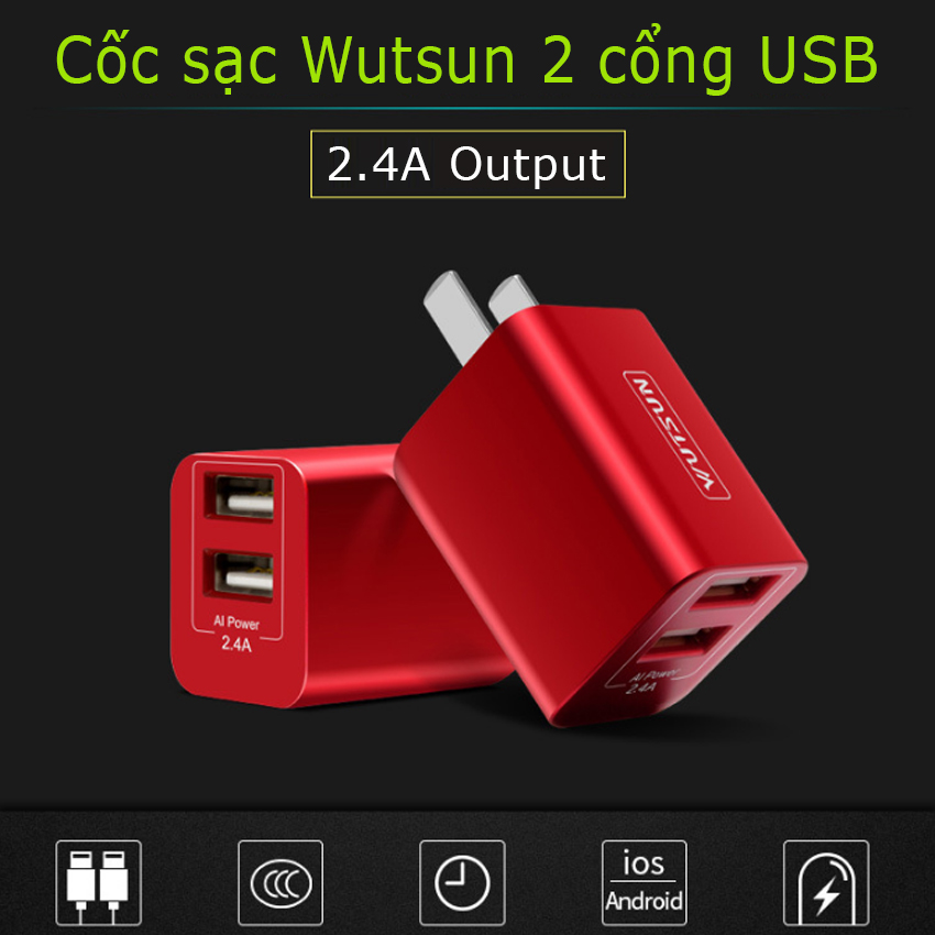 Adapter Sạc Chân Gập 2.4A Wutsun DC5207 cho điện thoại Android/IOS - Hàng chính hãng