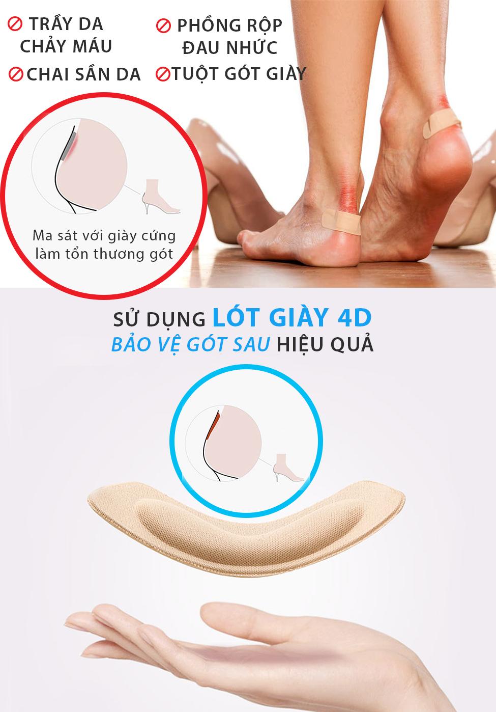 Bộ 2 cặp lót giày 4D bảo vệ gót chân và chống tuột gót giày (loại vuông) - buybox - BBPK53