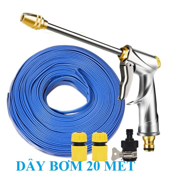 Bộ dây vòi xịt nước rửa xe, tưới cây . tăng áp 3 lần, loại 20m 206318 đầu đồng,cút,nối đen+ tặng đai TL