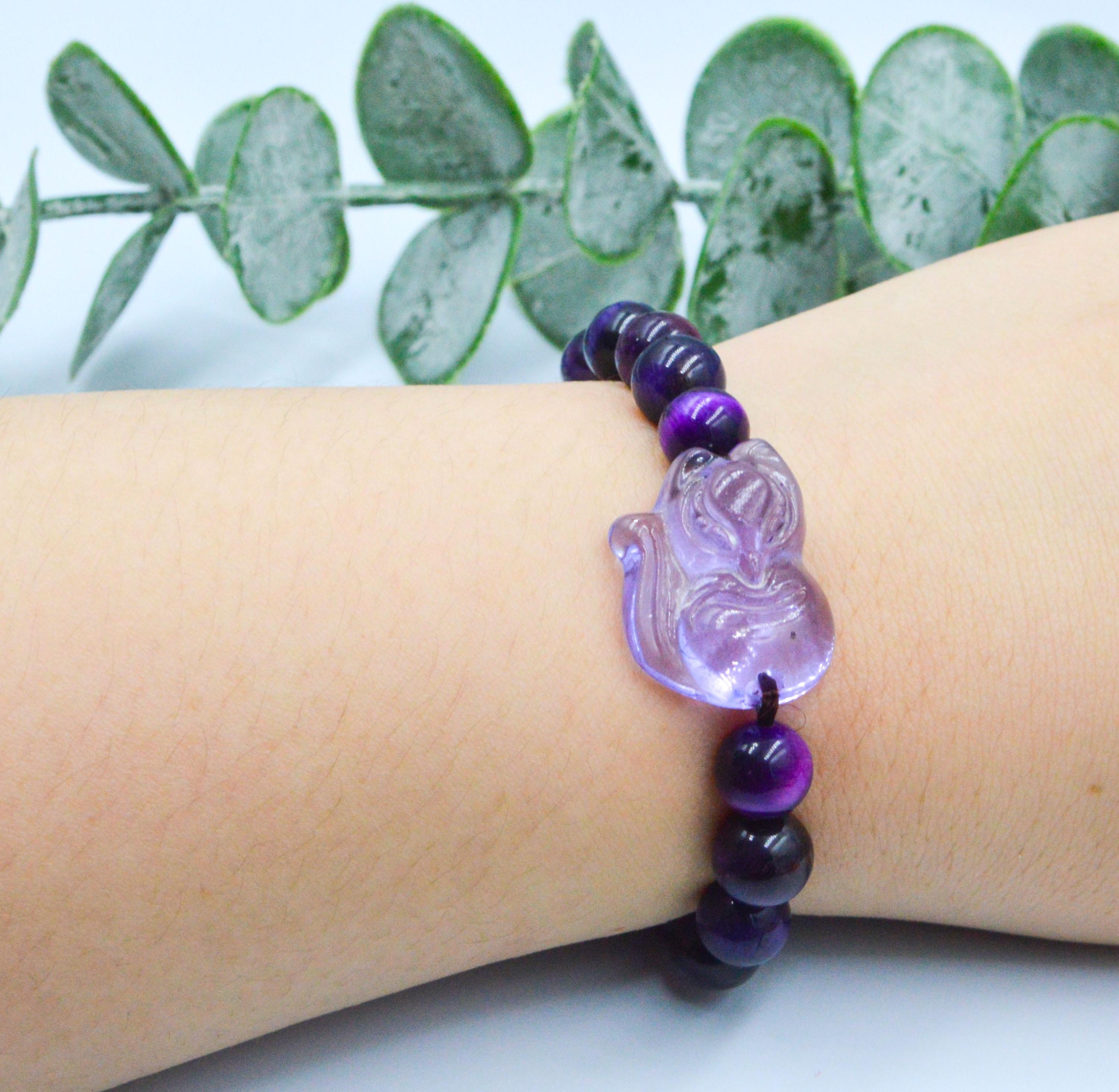 Vòng Tay Hồ Ly Baby Topaz Tím Phối Đá Mắt Hổ Tím