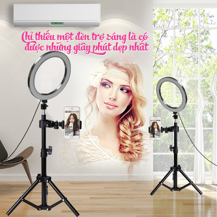 Ring light Đèn trợ sáng livestream 3 chế độ màu có thể điều chỉnh độ sáng kèm giá đỡ có sạc pin USB thích hợp cho các bạn thường xuyên livestream selfie studio