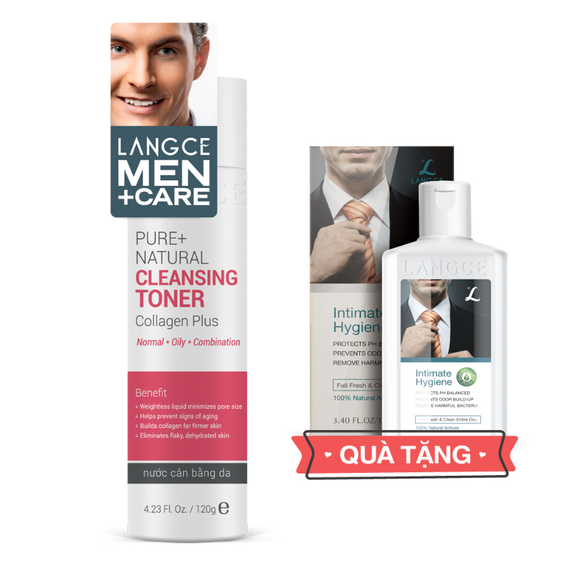 Toner - Nước Cân Bằng Da Collagen+ Tự Nhiên 120ml Da Nhờn - Tem Hồng cho Nam TẶNG Gel Vệ Sinh Vùng Kín Nam 100ml LANGCE