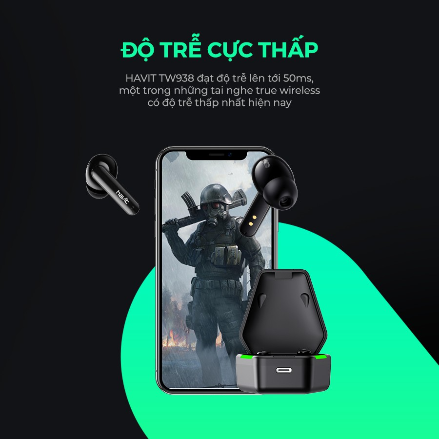 Tai Nghe Gaming True Wireless HAVIT TW938 Bass Chất Game Mượt, Chip ATS3015 Giảm Độ Trễ 50ms - Hàng Chính Hãng