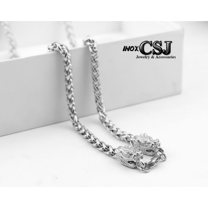 DÂY CHUYỀN NAM 5LY INOX 2 ĐẦU RỒNGđẹp, không đen