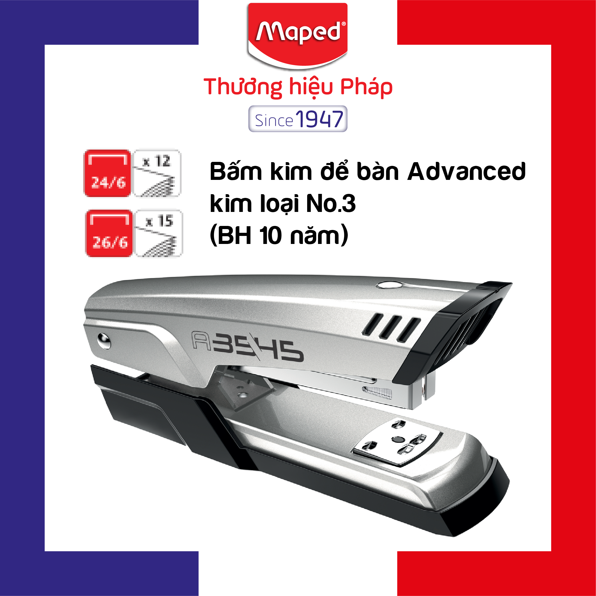 MAPED - Bấm kim để bàn Advanced kim loại No.3 (BH 10 năm) - 1 cái