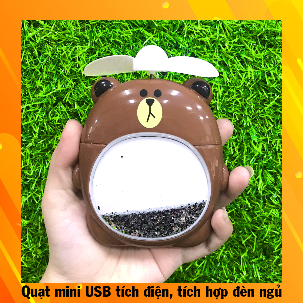 Quạt Mini Sạc Tích Điện Dễ Thương, Tích Hợp Đèn Ngủ, Nhỏ Gọn, Tiện Lợi - Cánh Quạt Mềm, Không Gây Ồn, Không Gây Sát Thương - Sạc Bằng Cổng USB - Kèm Dây Đeo mẫu ngẫu nhiên