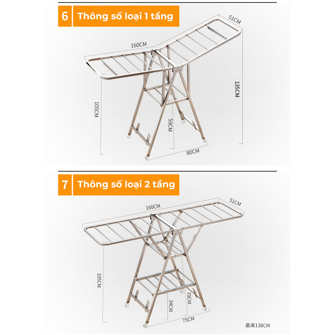 SÀO PHƠI QUẦN ÁO CẢ GIA ĐÌNH, TREO ĐỒ  INOX TICH HỢP BÁNH XE ĐA NĂNG BA TẦNG TIỆN DỤNG