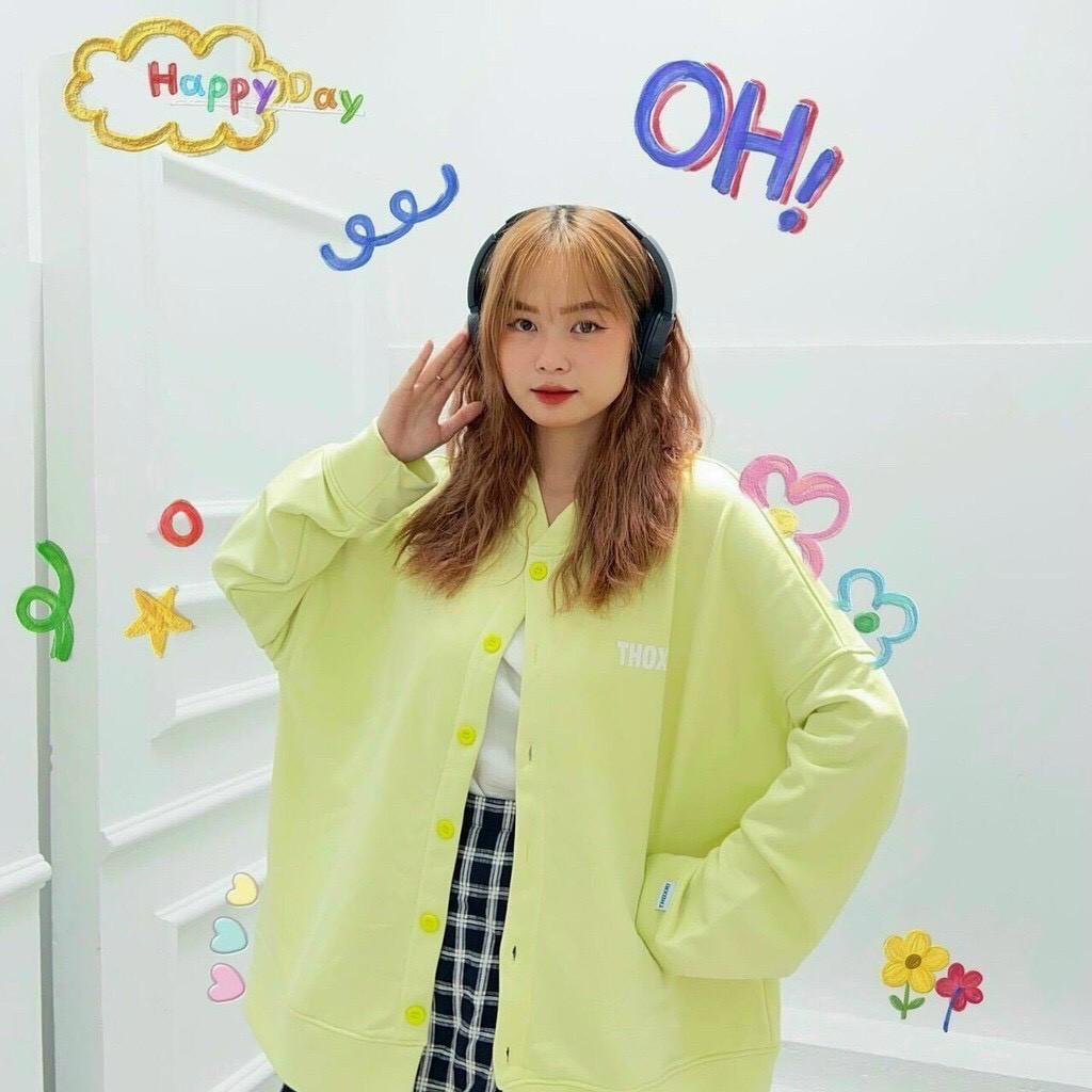 Áo khoác nỉ nútcardigan unisex form rộng Mặt Cười Smai, nam nữ ulzzang Wind