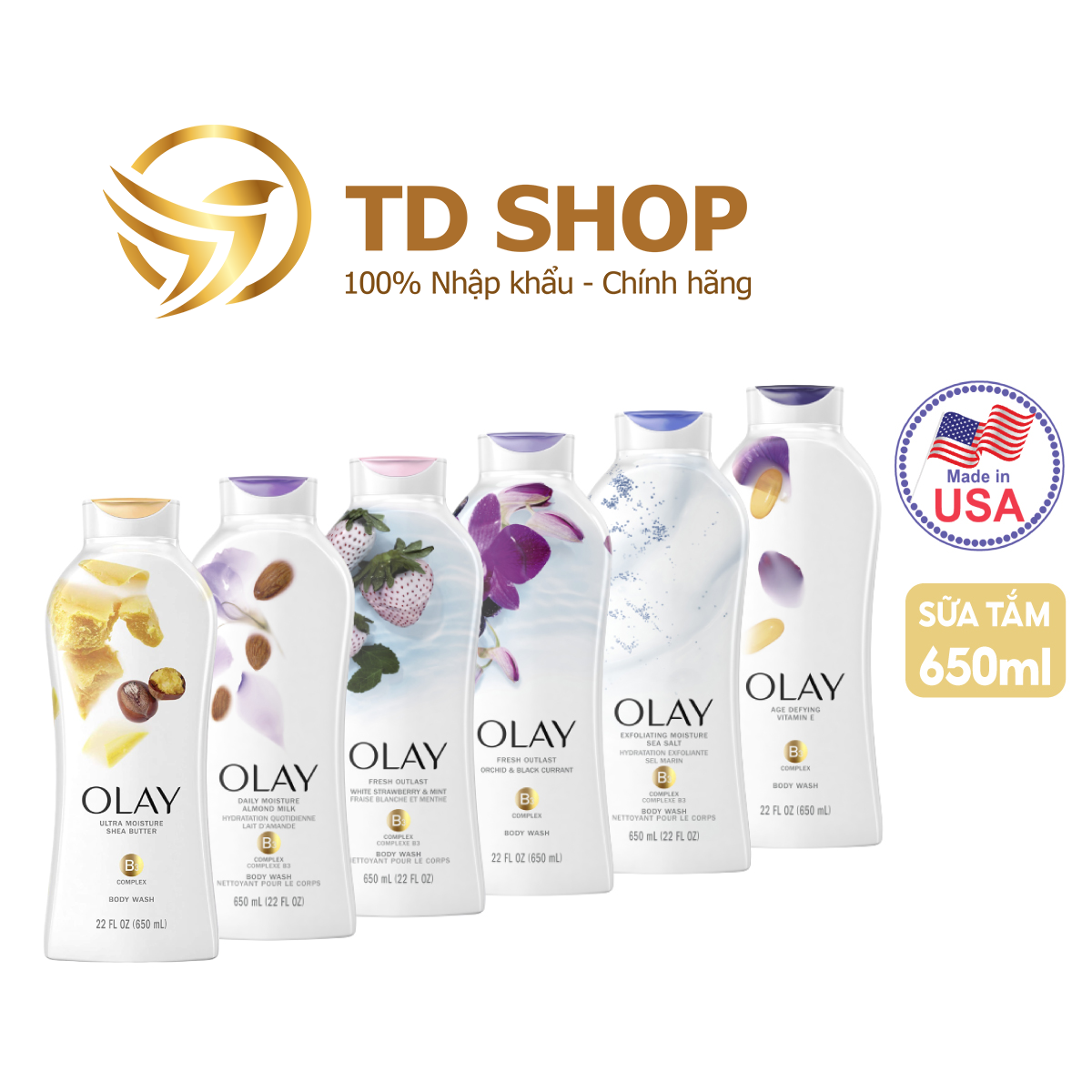 Sữa tắm Olay 650ml dưỡng ẩm - tẩy tế bào chết