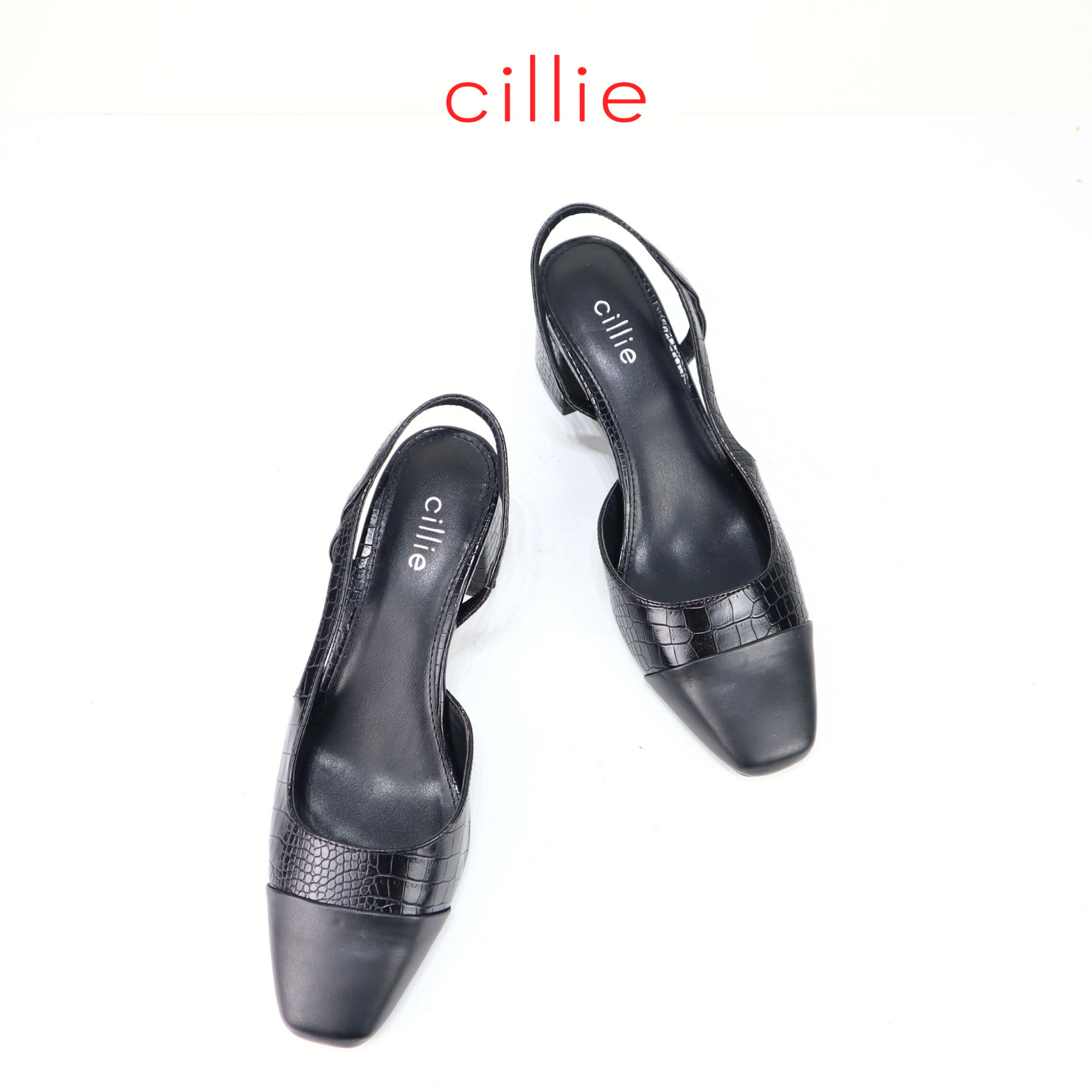 Giày sandal nữ mũi vuông hở hậu cao 5cm Cillie 1217