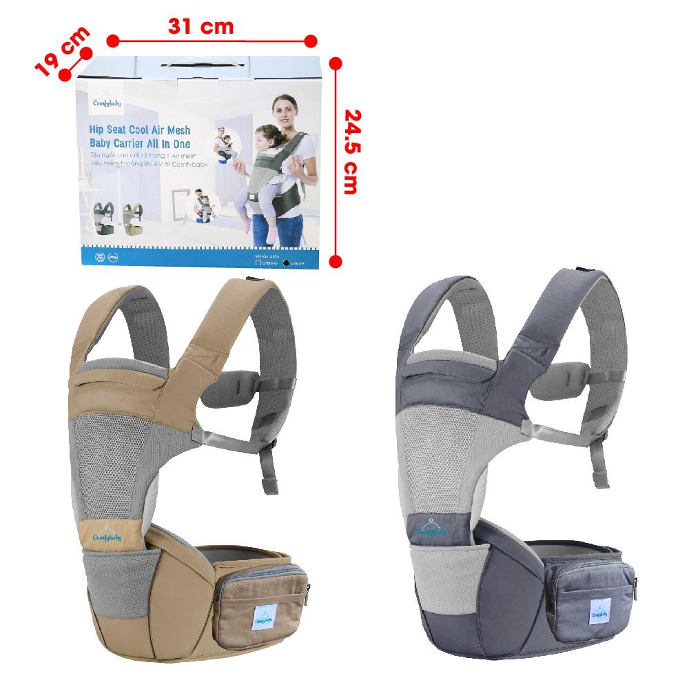 Địu ngồi trẻ em cao cấp siêu mềm 4 tư thế công nghệ Air Mesh thoáng khí - Comfybaby CF818 - tặng yếm tam giác