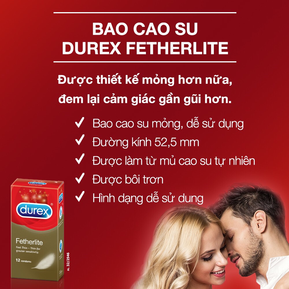 Bao cao su Durex Fetherlite 12 bao / hộp + Tặng 1 Bao cao su INNOVA Siêu gai