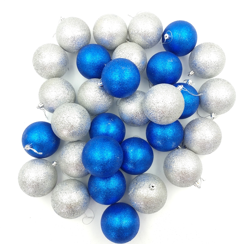 Bộ 30 Trái Châu Bóng 2 Tone Trang Trí Giáng Sinh 80 - Màu Xanh Dương-Bạc